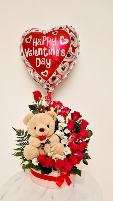 Valentijnbox bloemstuk hart
